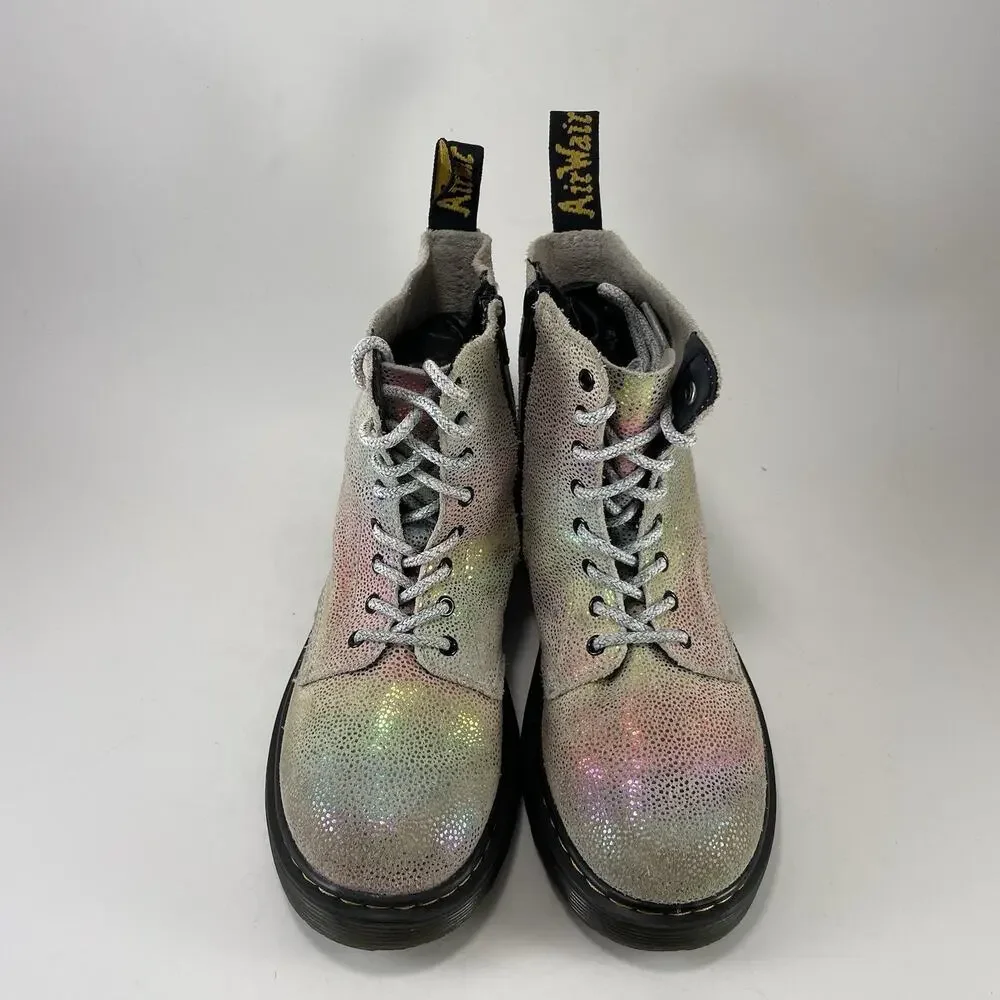 Dr Martens 1460 Pascal Boots Girls Size 3 Metallic Iridescent Rainbow Side Zip